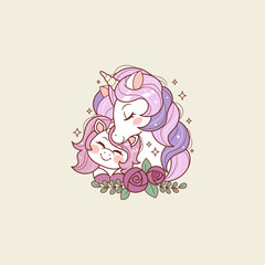 cute mom and baby unicorn illustration 