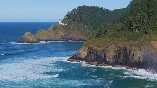 Heceta Head Lighthouse Oregon Coast Pacific Northwest Highway 101 Aerial Video