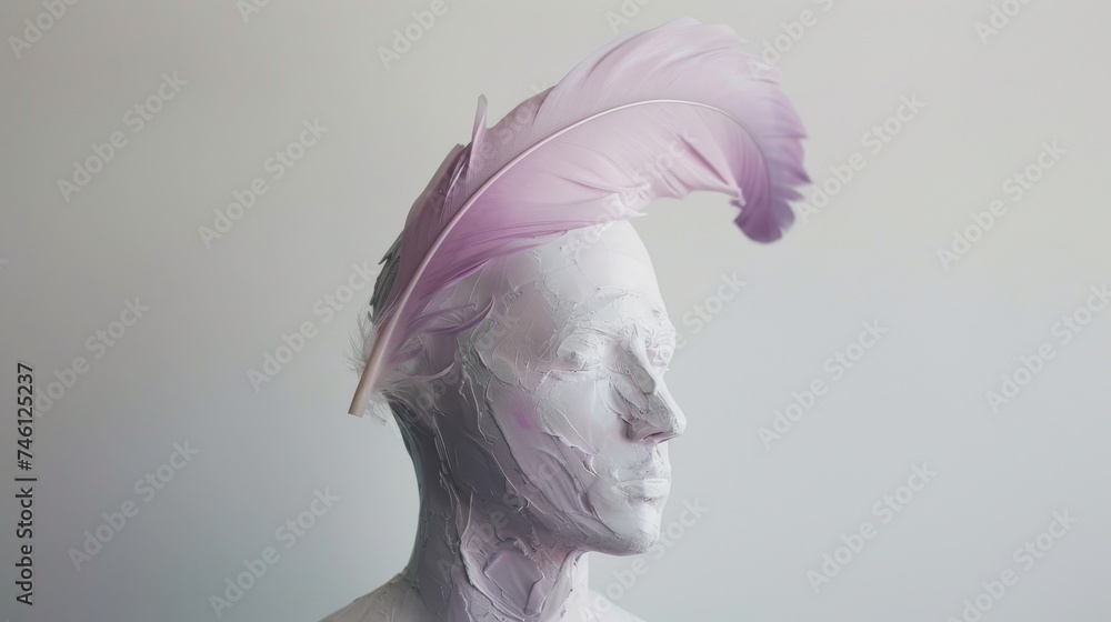 Poster an artistic expression with a monochrome palette, featuring a mannequin head adorned with a delicate