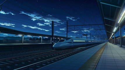 Midnight Skyline - Anime Train Station Background