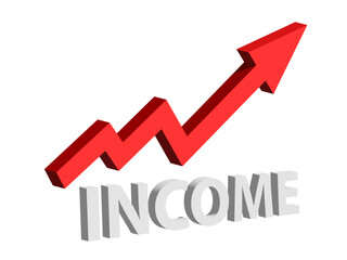 Red arrow 3D up shows increasing income. Conceptual vector illustration