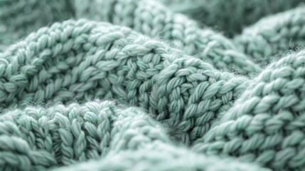 Viewed from above, a refreshing mint green showcases a detailed moss stitch knit pattern with a dense, textured weave. - obrazy, fototapety, plakaty