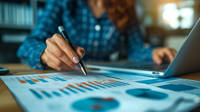 Business professionals analyzing data charts on a computer monitor, reflecting strategic business planning, financial analysis, and corporate growth concepts