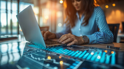 Business professionals analyzing data charts on a computer monitor, reflecting strategic business planning, financial analysis, and corporate growth concepts
