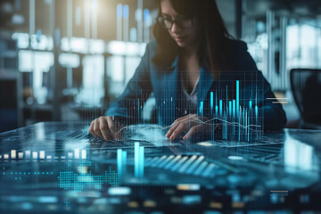 Business professionals analyzing data charts on a computer monitor, reflecting strategic business planning, financial analysis, and corporate growth concepts