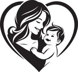 Mother and Baby Smiling Vector art Silhouette style in a love shape