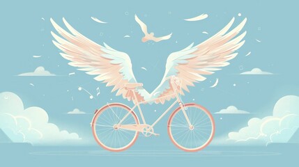 Fototapeta premium Bicycle with wings in pastel, evokes freedom, mobility, empowerment journey in retro design.