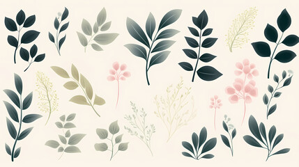 Green leaves in watercolor background