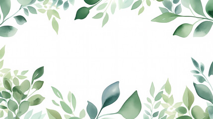 Fototapeta na wymiar Green leaves in watercolor background