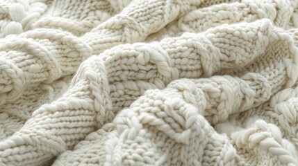 The inviting cream chunky knit blanket showcases plush loops and weaves in a warm, cozy top view.