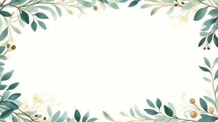 Fototapeta premium Green leaves in watercolor background
