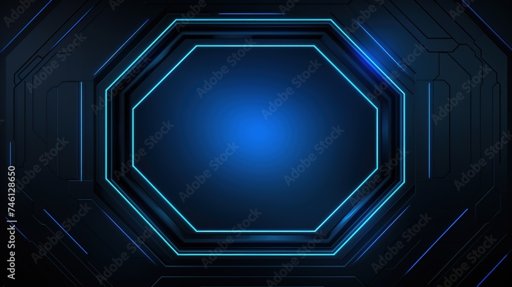 Wall mural abstract blue hexagon pattern frame on dark background with futuristic concept. backdrops surface an