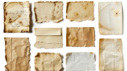 A collection of assorted vintage note papers, each photographed separately on a white background