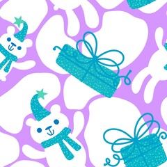 Christmas animals seamless polar white bears and ice pattern for wrapping paper and kids print and new year accessories