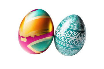 A high quality stock photograph of two easter eggs full body isolated on a white background