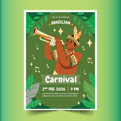 flat brazilian carnival vertical flyer template design vector illustration