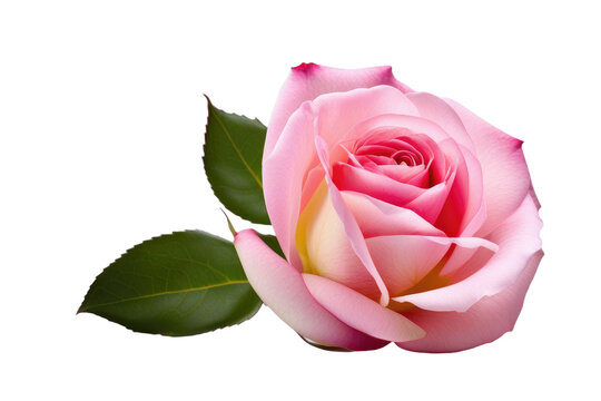 A high quality stock photograph of a single pink rose full body isolated on a white background