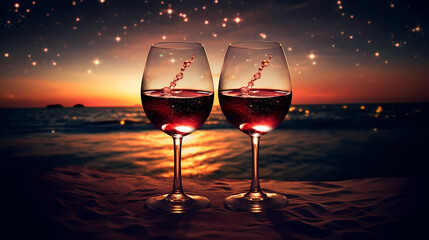 Close-up of a glass of red wine on a wooden table with blurred background