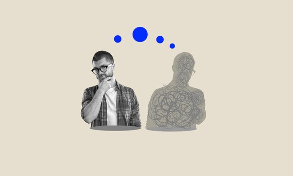 Creative collage of depressed man upset