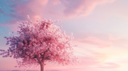Obraz na płótnie Canvas Pastel Anime Landscape with Cherry Blossom Tree