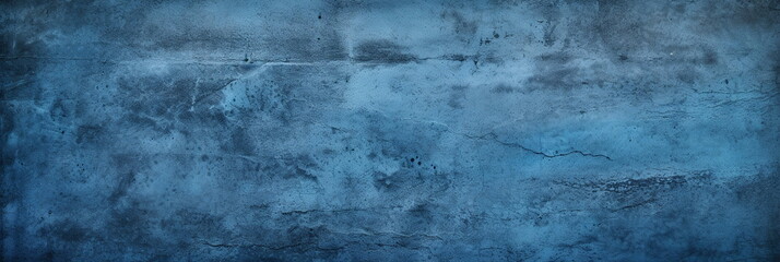Blue grunge background with scratches. Dirty navy cement textured wall. Vintage wide long backdrop use for design web banner with scratches and cracks. Old stained dark concrete, distressed texture