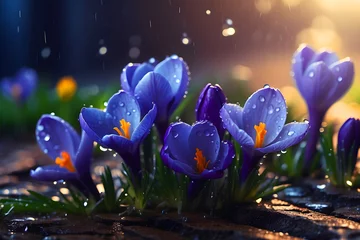 Foto op Canvas purple crocus flowers in spring. © amna artist