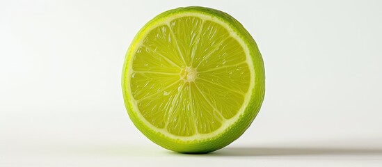 A slice of lime placed on top of a white table, showcasing the refreshing and zesty citrus fruit against a clean and minimalistic background.