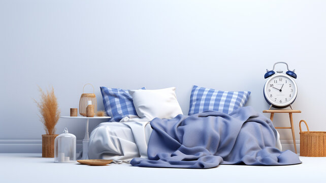 Sleep day, asleep and health problems, insomnia, soft bed time night lazy pillow comfort room, relax melatonin, woman man girl boy, moon star, banner copy space greeting card background.