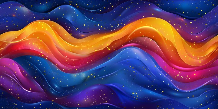 Colorful and modern abstract background with vibrant waves, yellow lines, and blue dots seamless pattern. Concept Abstract Art, Modern Design, Colorful Pattern, Vibrant Waves, Seamless Background