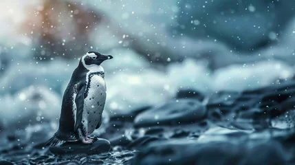 Küchenrückwand glas motiv penguin is enjoying snowfall © Borel