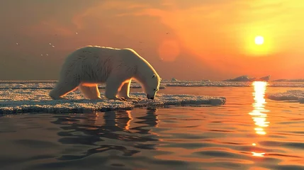 Outdoor-Kissen polar bear in sunset, ice bear on a floe © Borel