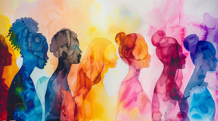 International Women's Day Celebration of Diversity Feminism and Equality: Abstract Watercolor Painting
