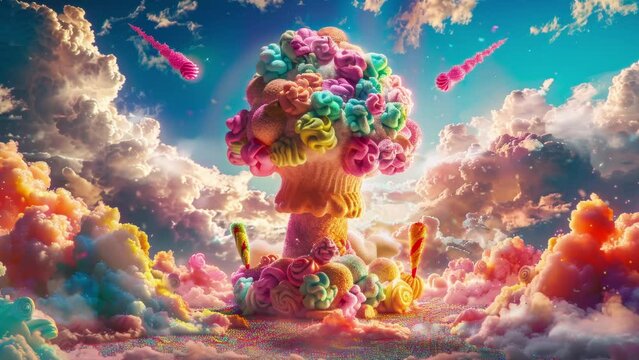 colourful fantasy magic mushrooms in fantasy landscape made with generative AI
