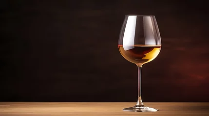 Fotobehang Elegant glass of red wine on dark wooden background, wine industry concept © Derby