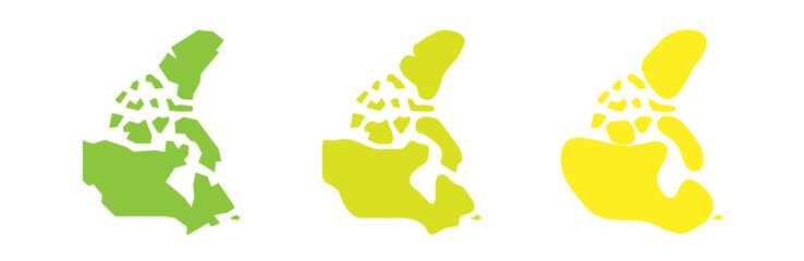 Canada country black outline and colored country silhouettes in three different levels of smoothness. Simplified maps. Vector icons isolated on white background.