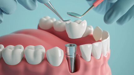 Fototapeta na wymiar Dental Implant Procedure and Model: Restoring Missing Tooth in Oral Health Care