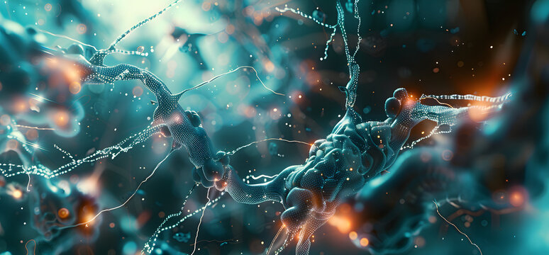 a beautiful and abstract image of the brain, in the style of molecular structures, vray tracing