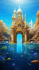 Dive into the heart of Atlantis, where 3D golden domes reflect the ocean's depth, surrounded by schools of colorful fish