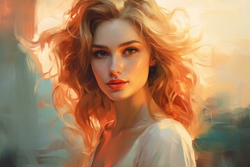 Fototapeta premium Attractive Pretty woman glowing skin model. Female sensual. Generate Ai