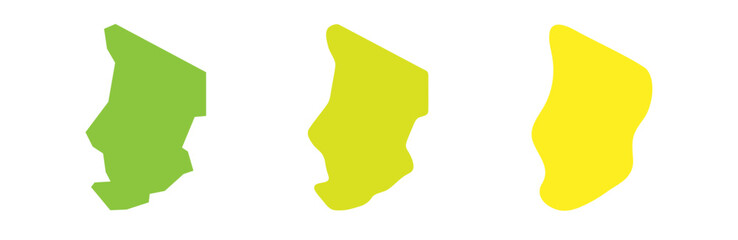 Chad country black outline and colored country silhouettes in three different levels of smoothness. Simplified maps. Vector icons isolated on white background.