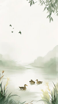 A group of ducks swimming on a pond Calmness atmospheric photo footage for TikTok, Instagram, Reels, Shorts