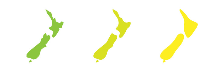 New Zealand country black outline and colored country silhouettes in three different levels of smoothness. Simplified maps. Vector icons isolated on white background.