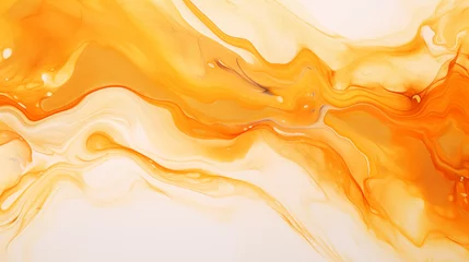 Fotobehang Abstrakcyjne złote tło - atrament alkoholowy. Jasny nowoczesny obraz - sztuka. Fale i nieregularne kształty © yeseyes9