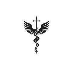 Caduceus health in cartoon, doodle style . Image for t-shirt, web, mobile apps and ui. Isolated 2d vector illustration in logo, icon, sketch style, Eps 10, black and white. AI Generative
