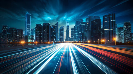 Abstract long exposure dynamic speed light trails in urban environment