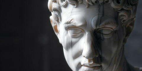 flawed marble bust of a male with a closeup on the face - 746141497