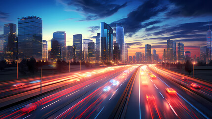 Fototapeta premium Abstract long exposure dynamic speed light trails in urban environment