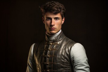 Fototapeta premium Elegant man fencer portrait. Sport male. Generate Ai