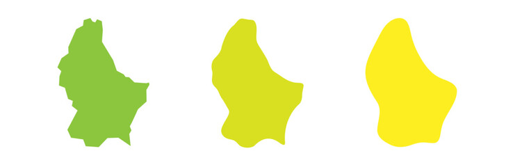 Luxembourg country black outline and colored country silhouettes in three different levels of smoothness. Simplified maps. Vector icons isolated on white background.