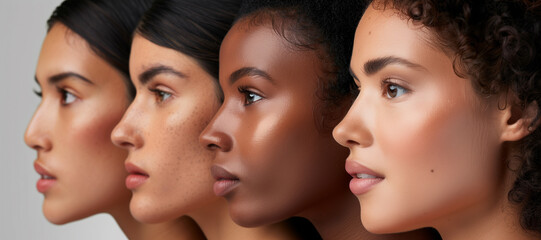Portrait of diverse group of beautiful women with natural beauty and glowing smooth skin